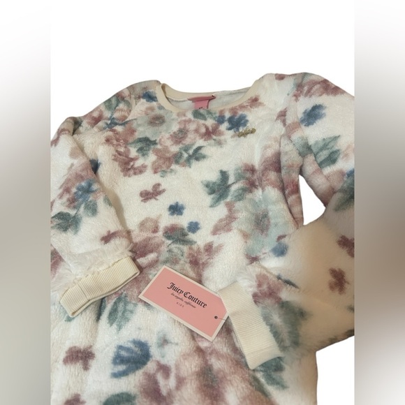 NWT Juicy Couture Girls Long Sleeve Crewneck Fleece Sweatshirt Floral Pattern - Picture 3 of 4